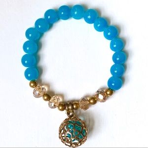 Caged Crystals Stretch Gold Tone Bracelet